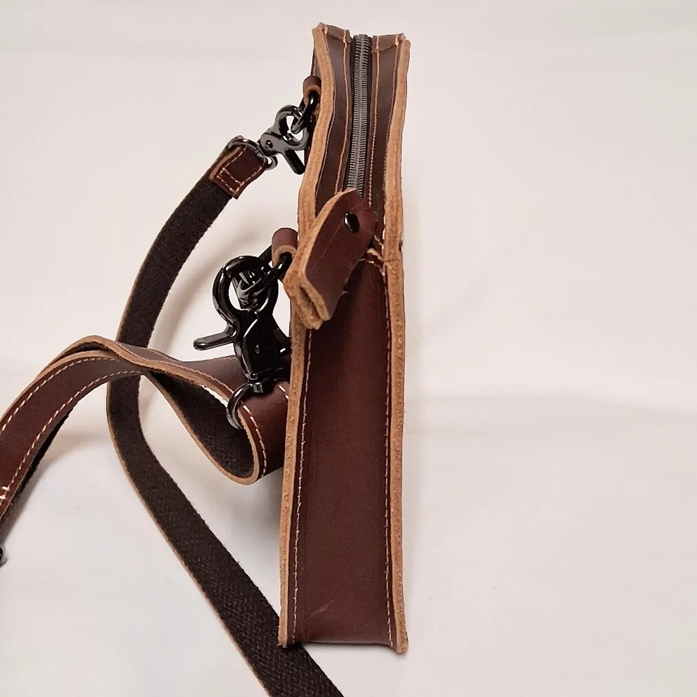 Handmade Brown Leather Men's Crossbody Wristlet Bag
